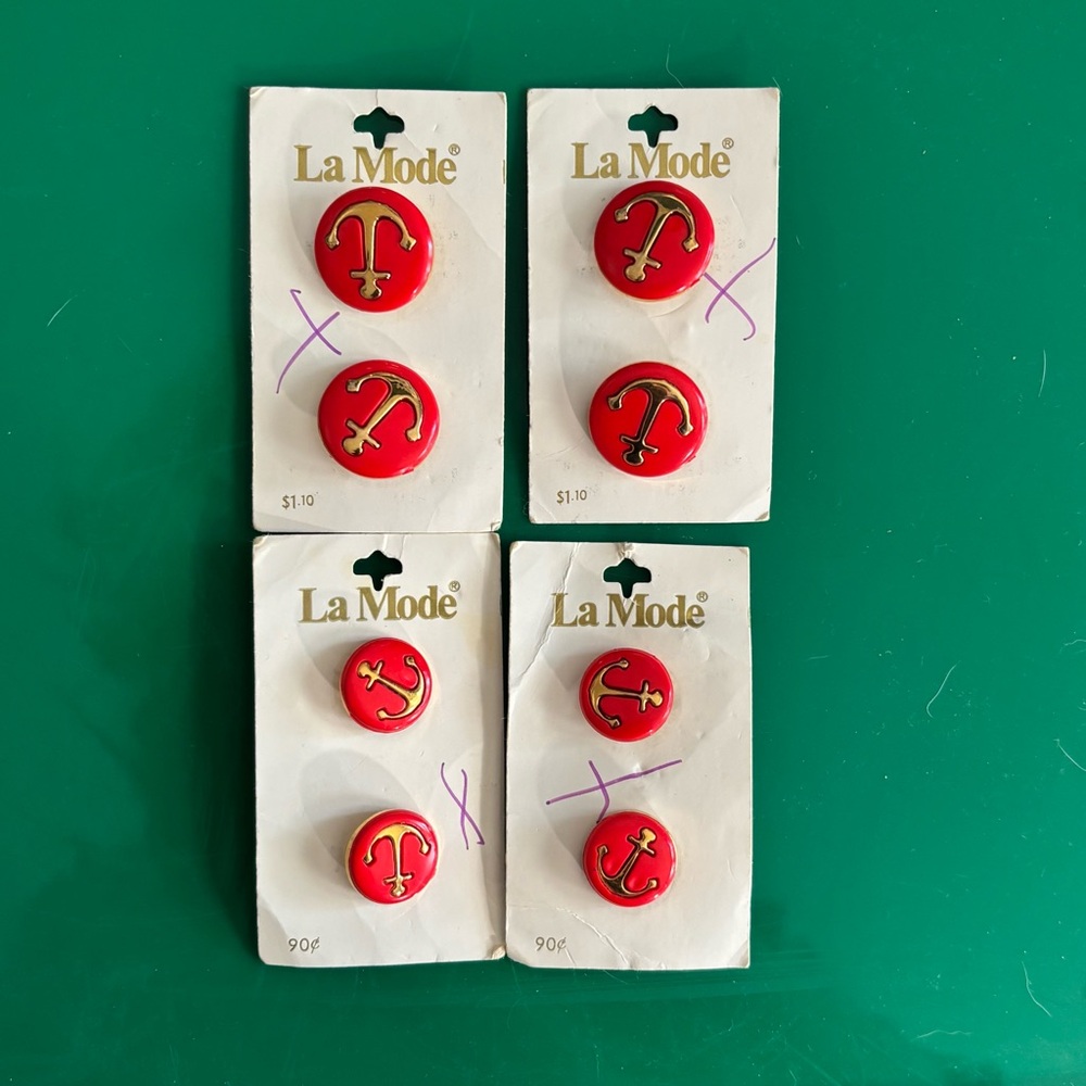 La Mode Red Anchor Buttons Vintage